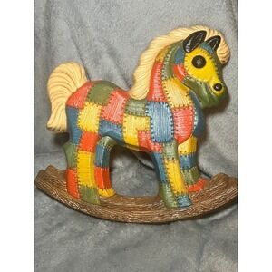 Vintage Patchwork Rocking Horse Wall Decor Folk Art 70's Nursery Western